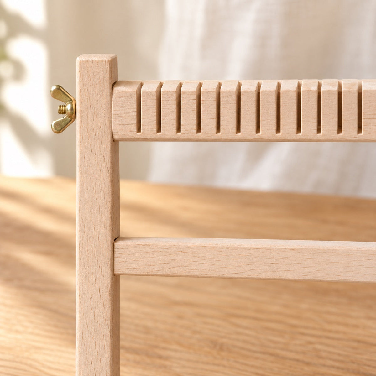 AI-styled: Wooden Weaving Loom — 32 × 40 cm — close view of the original product details. Styling props are not included.
