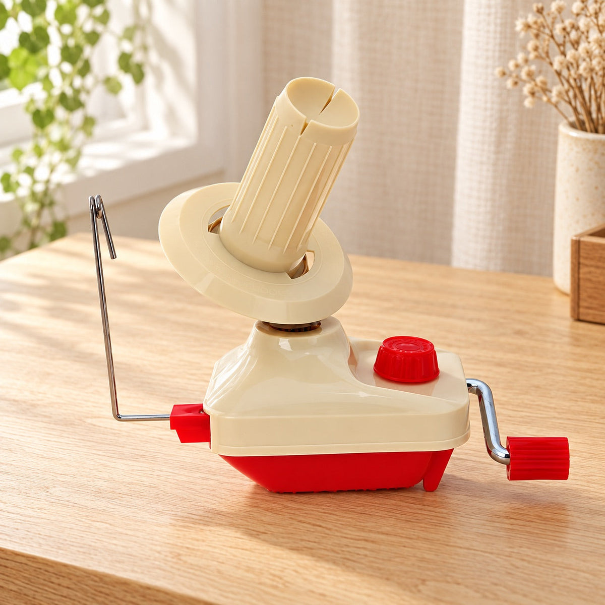 AI-styled: Hand-Crank Yarn Ball Winder — close view of the original product details. Styling props are not included.