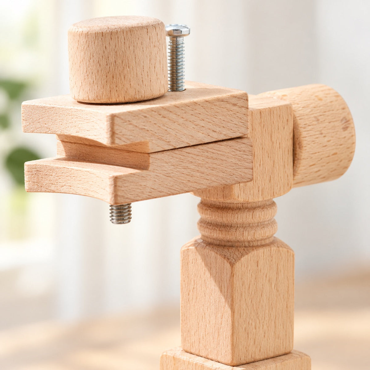 AI-styled: Wooden Tabletop Embroidery Stand — close view of the original product details. Styling props are not included.